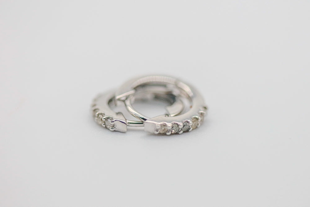 Natural Diamond Pavé Huggie Earrings in Sterling Silver by Made Design Jewelry