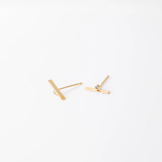 Single Diamond Bar Earrings