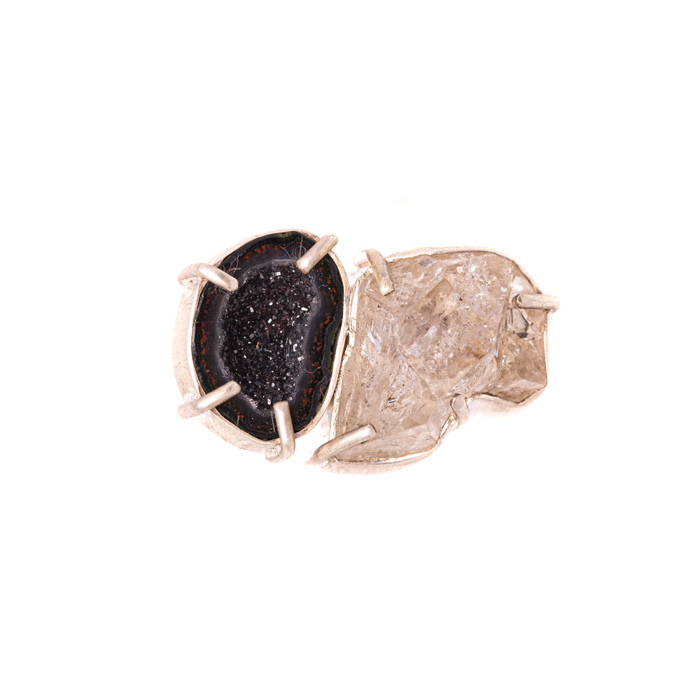 Geode & Herkimer Diamond Double-Stone Ring No. 146 — 2020