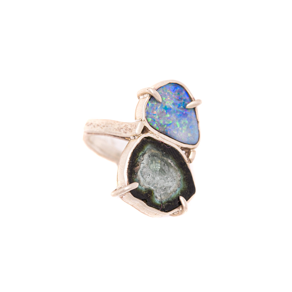 Australian Opal & Watermelon Tourmaline Double Ring — 2020