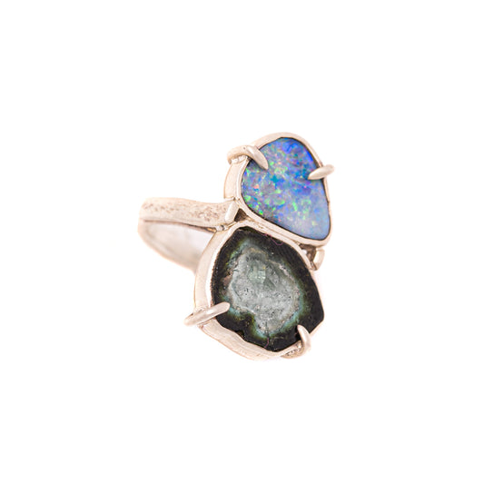 Australian Opal & Watermelon Tourmaline Double Ring — 2020