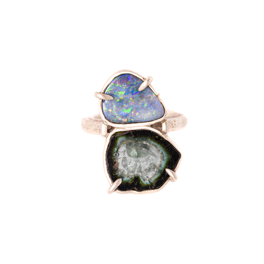 Australian Opal & Watermelon Tourmaline Double Ring — 2020