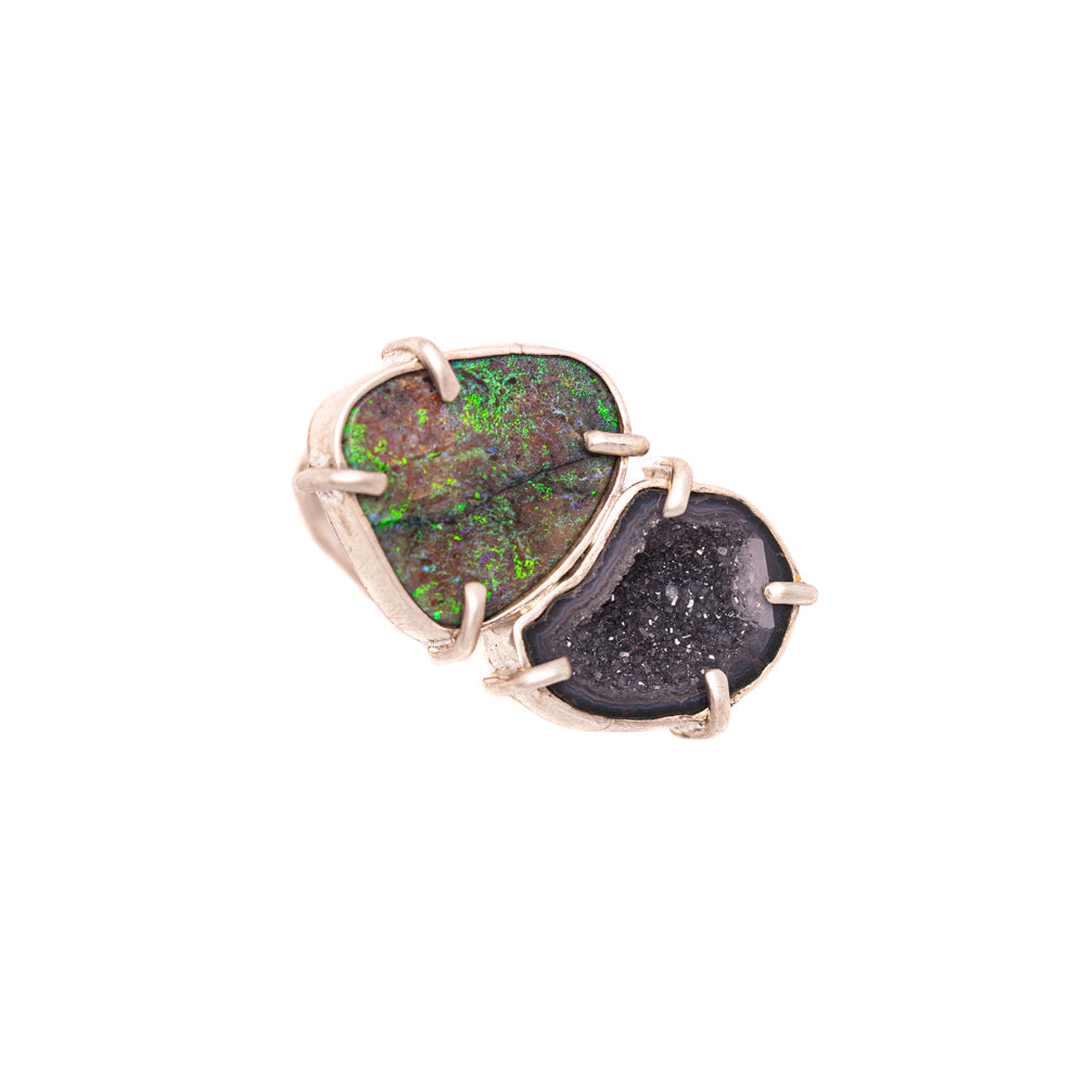 Boulder Opal & Geode Double-Stone Ring No. 150 — 2020