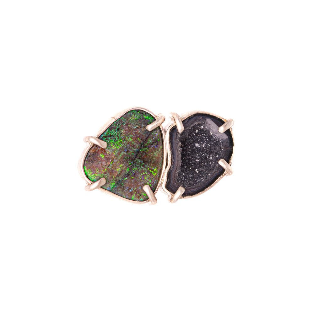 Boulder Opal & Geode Double-Stone Ring No. 150 — 2020