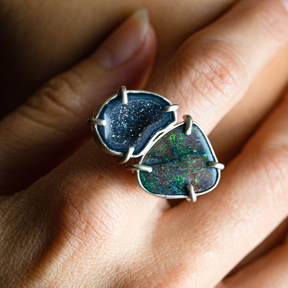 Boulder Opal & Geode Double-Stone Ring No. 150 — 2020