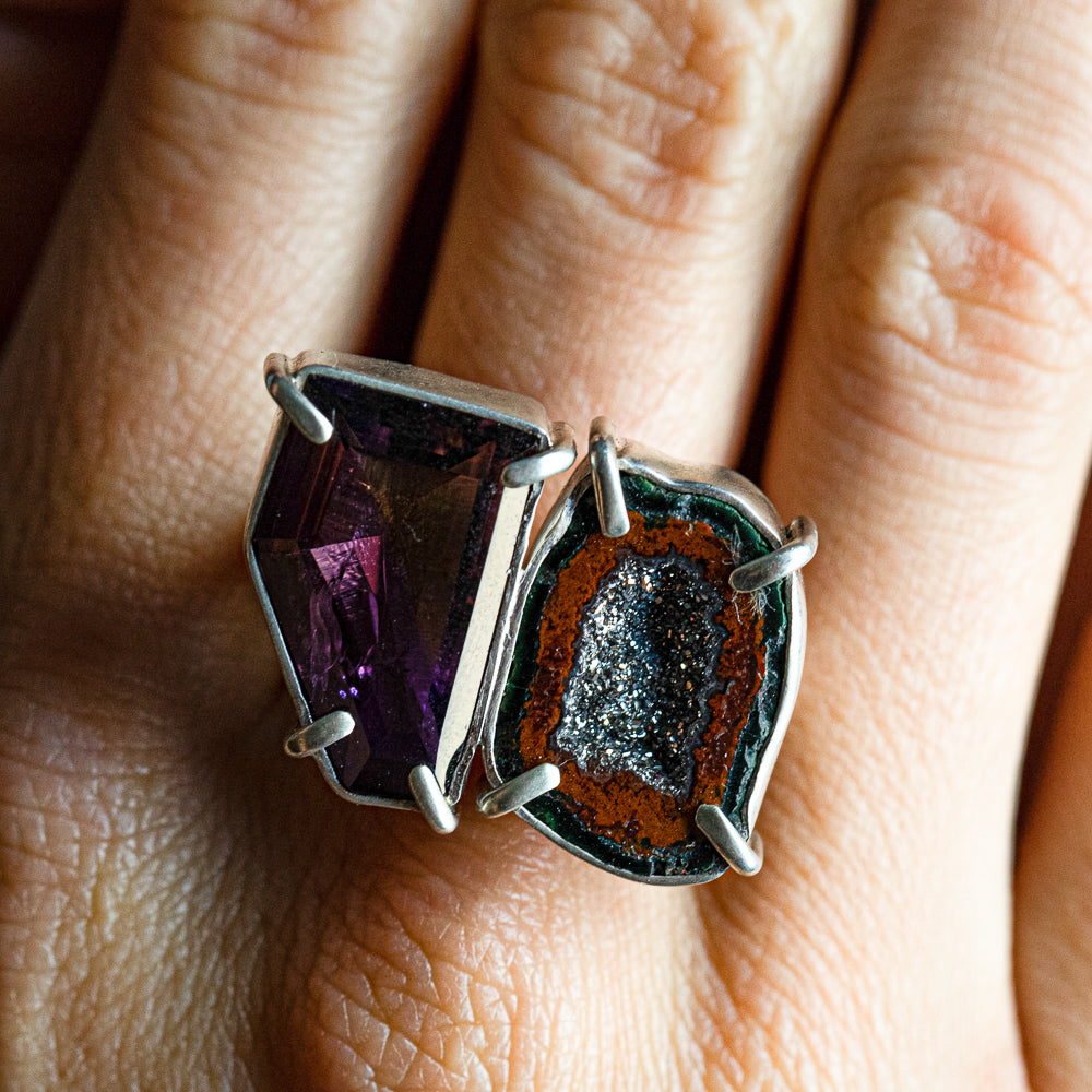 Ametrine & Platinum-Flake Geode Double-Stone Ring — 2020