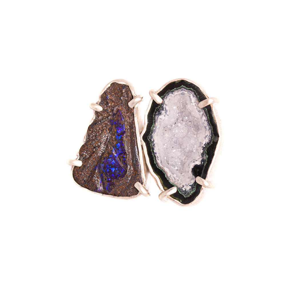 Boulder Opal & Geode Double-Stone Ring No. 152 — 2020
