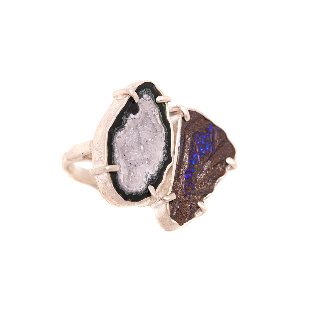 Boulder Opal & Geode Double-Stone Ring No. 152 — 2020