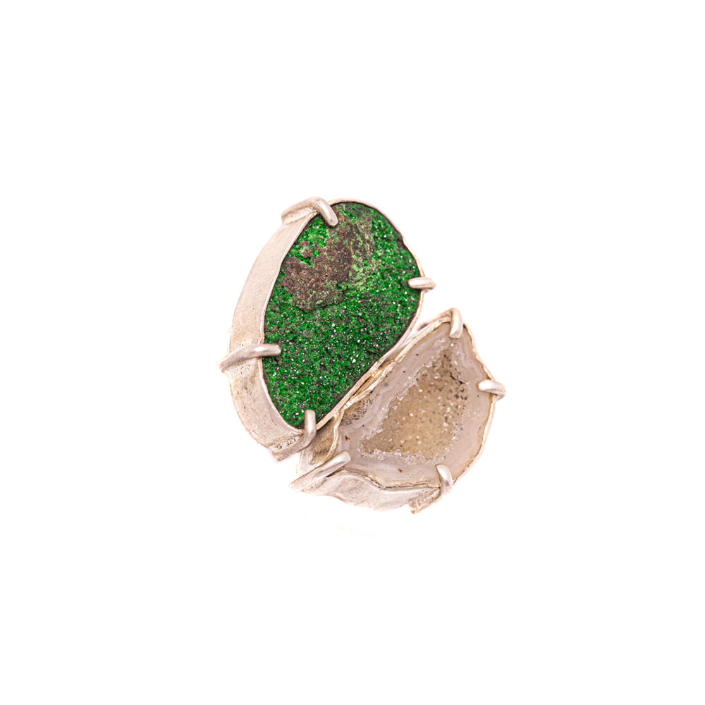 Geode & Uravite Double-Stone Ring No. 153 — 2020
