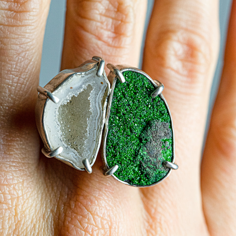 Geode & Uravite Double-Stone Ring No. 153 — 2020