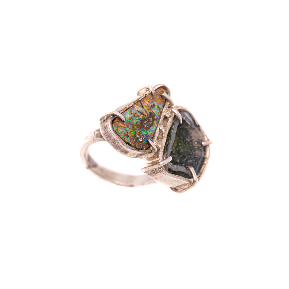 Boulder Opal & Geode Double-Stone Ring No. 155 — 2020