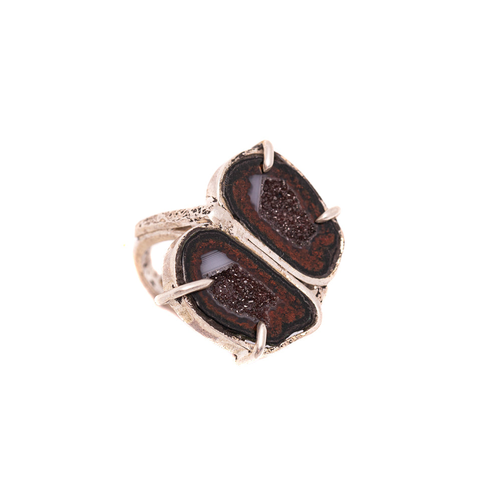 Blood Red Geode Double-Stone Ring No. 163 — 2020