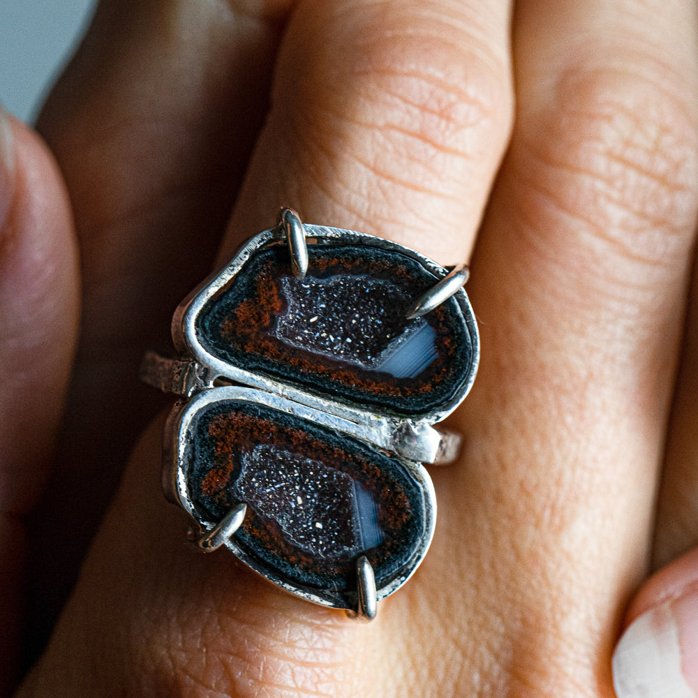 Blood Red Geode Double-Stone Ring No. 163 — 2020