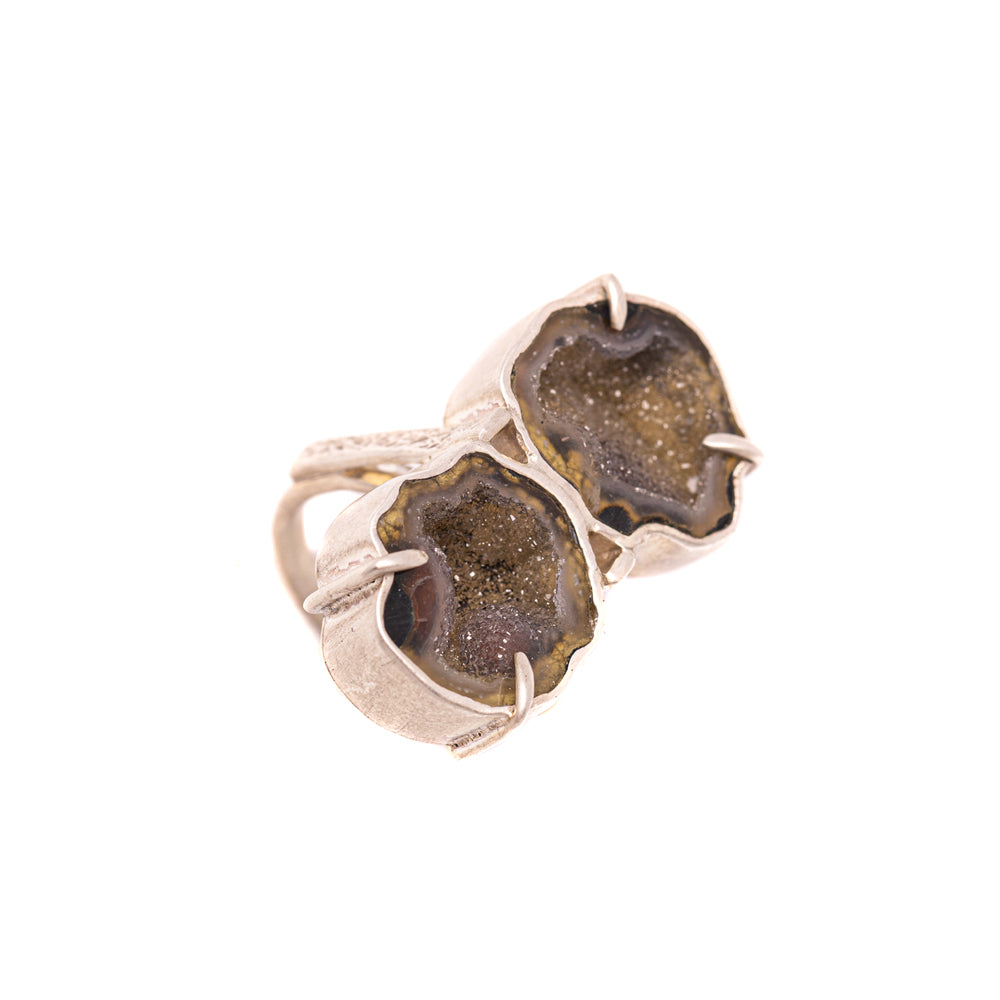 Chocolate Geode Double-Stone Ring — 2020