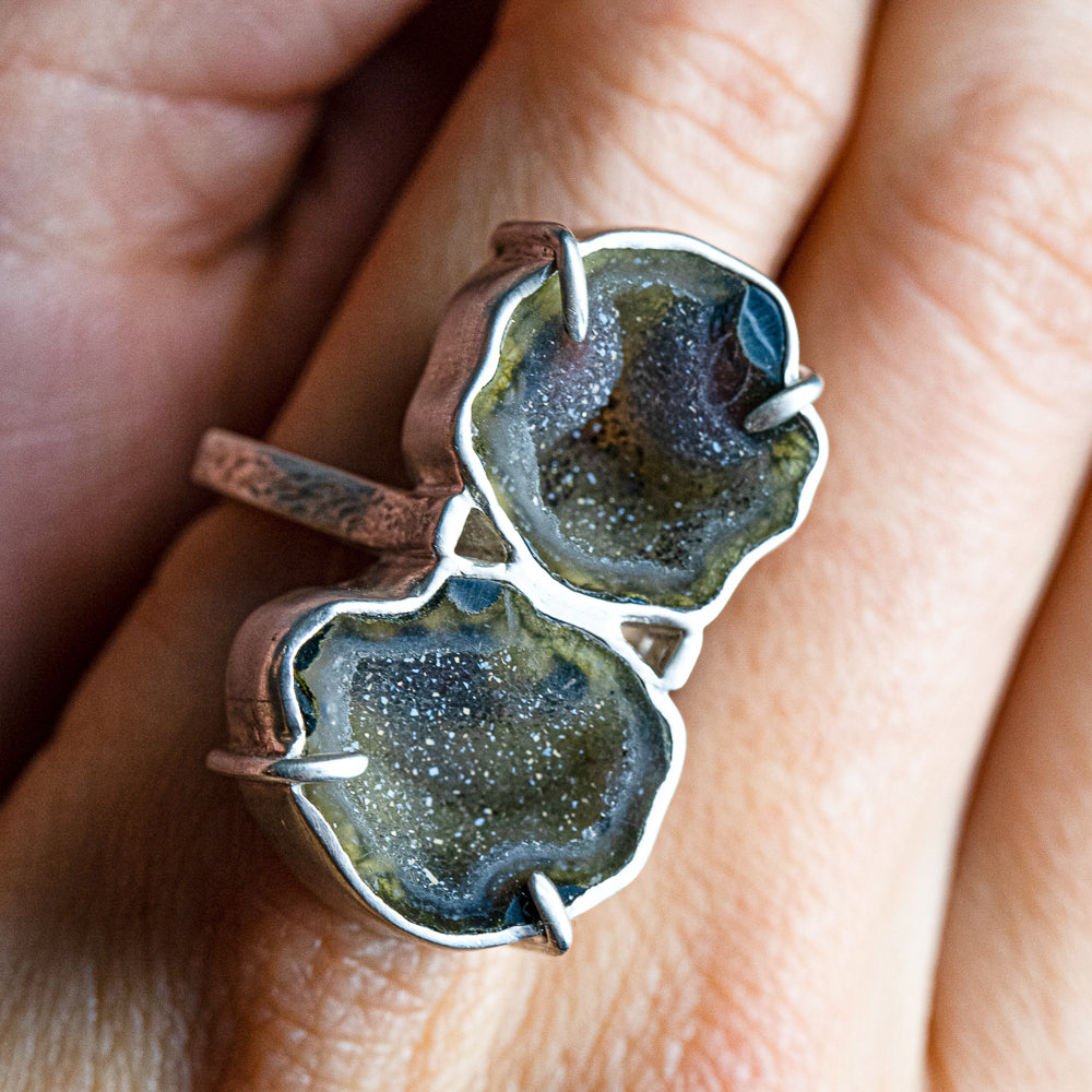 Chocolate Geode Double-Stone Ring — 2020