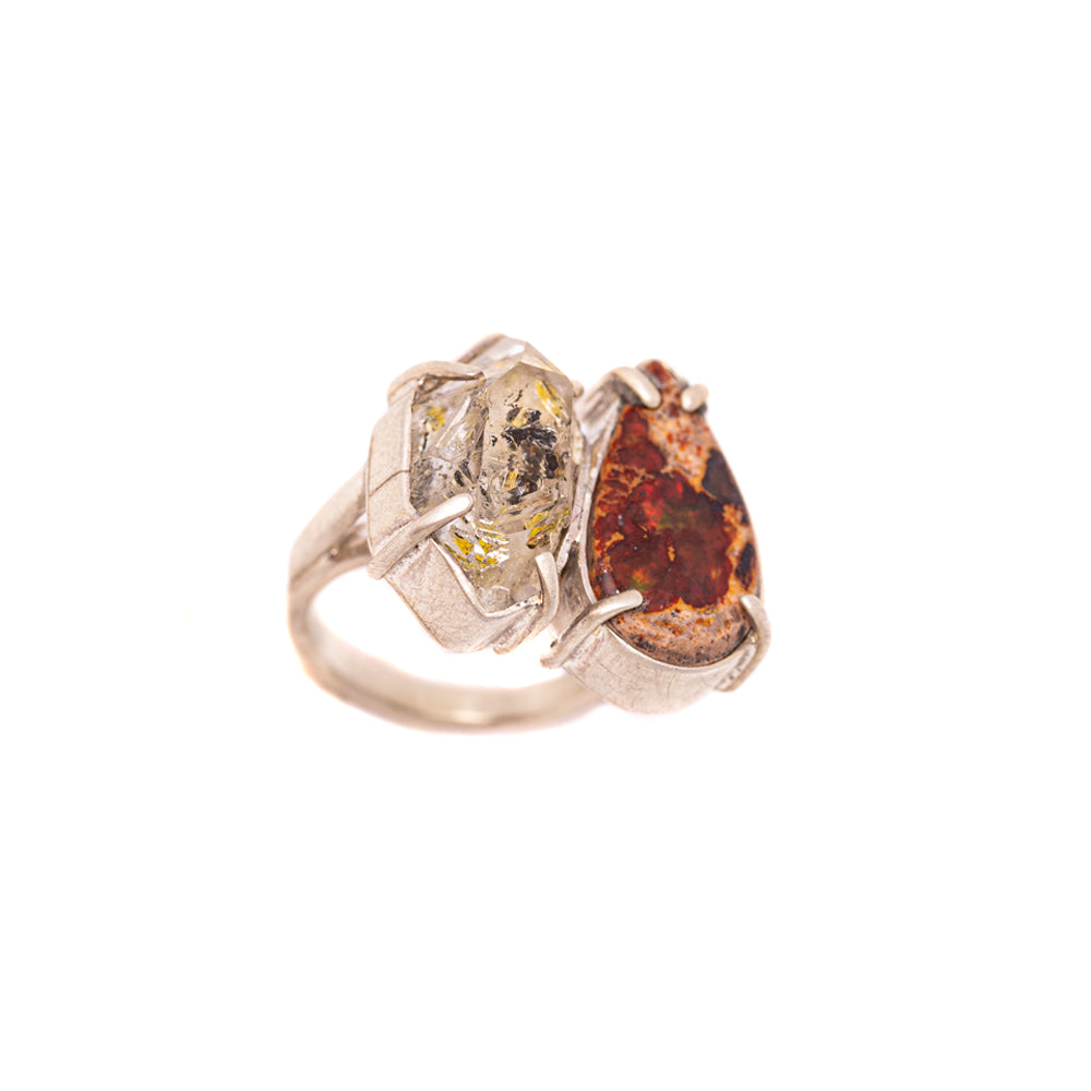 Pear Boulder Opal & Quartz Double-Stone Ring — 2020