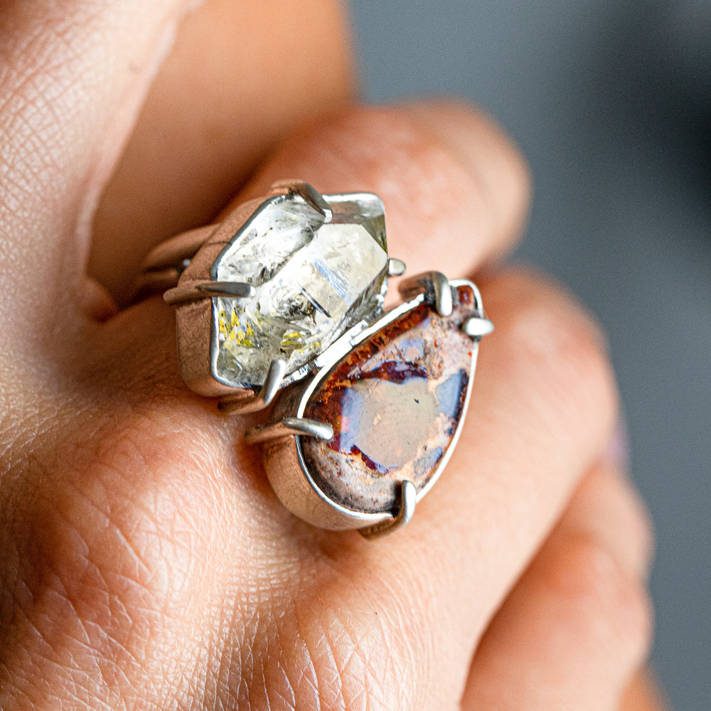 Pear Boulder Opal & Quartz Double-Stone Ring — 2020