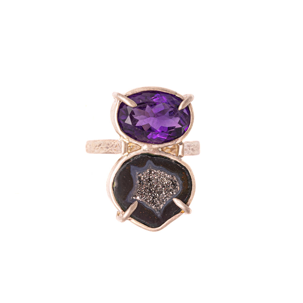 Geode & Amethyst Double-Stone Ring No. 167 — 2020