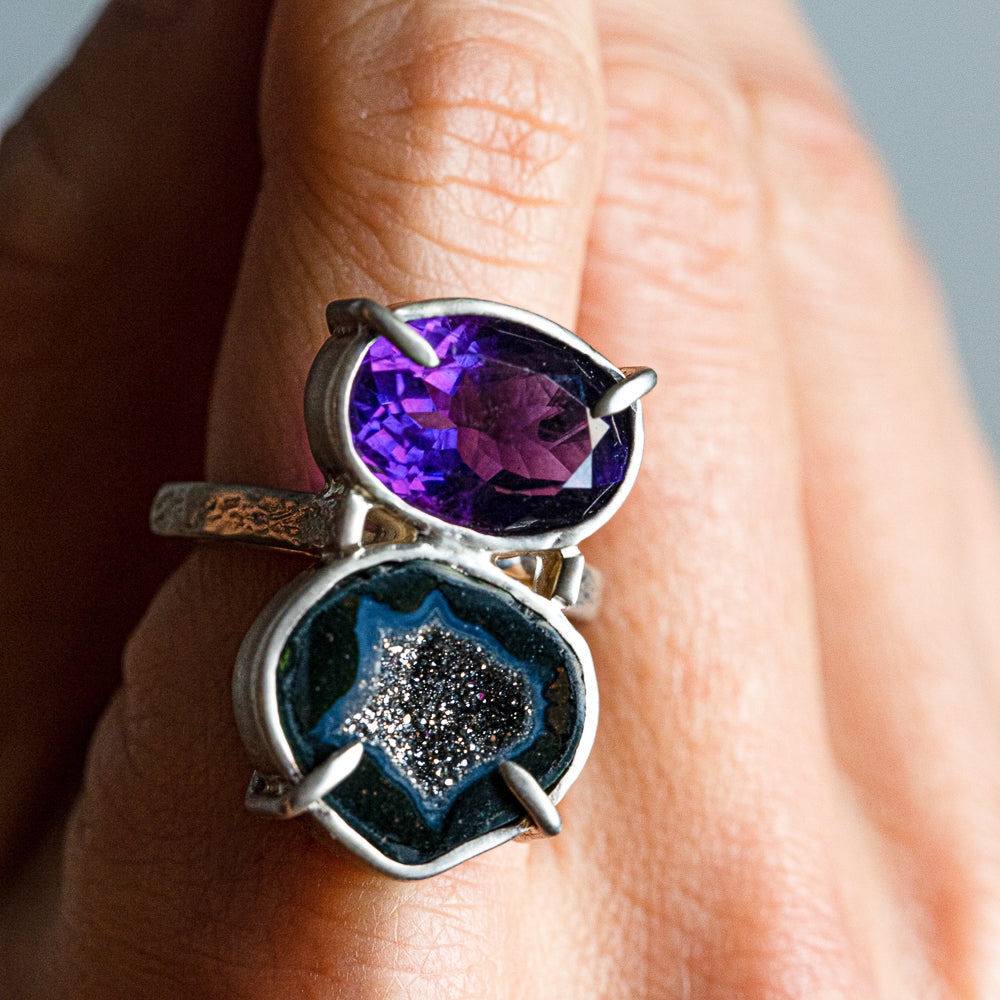 Geode & Amethyst Double-Stone Ring No. 167 — 2020