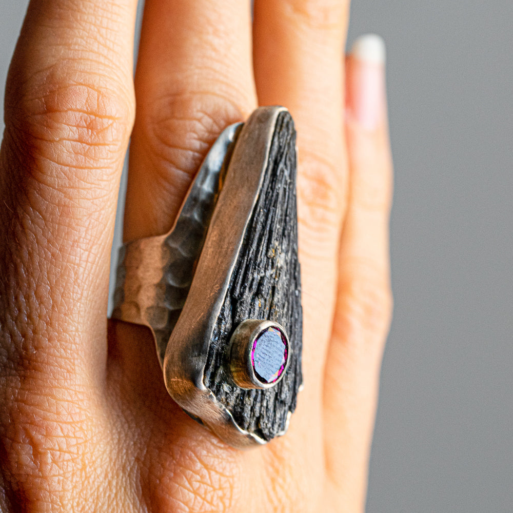 Black Kyanite & Pink Tourmaline Double-Stone Ring — 2020