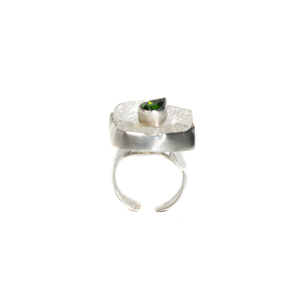 Chrome Diopside & Quartz Double-Stone Ring — 2020
