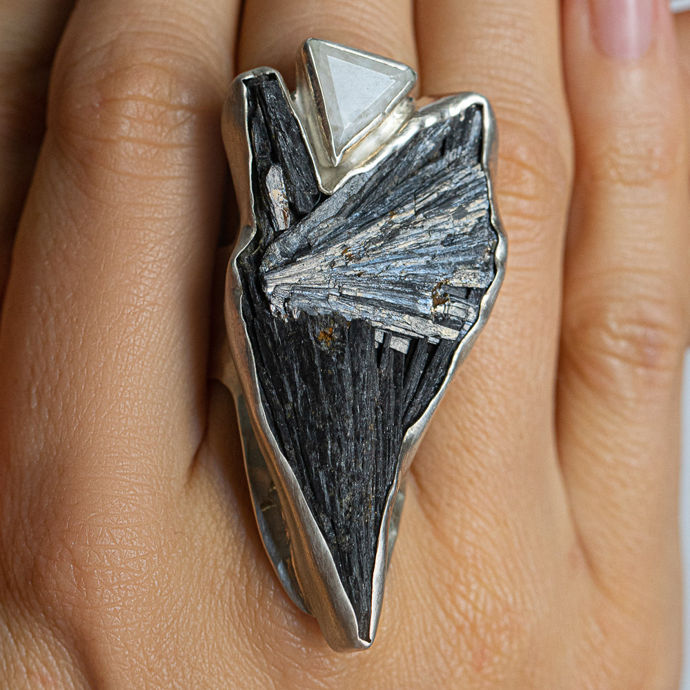 Black Kyanite & Moonstone Double-Stone Ring — 2020