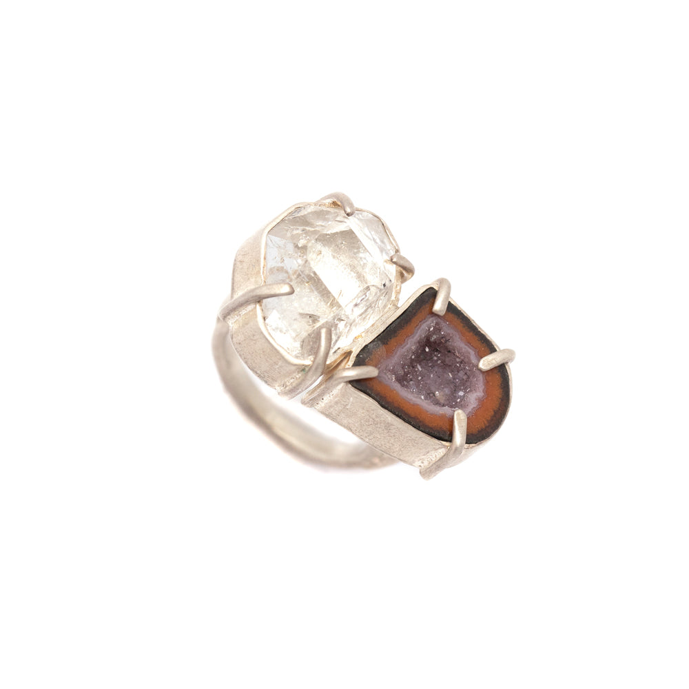 Geode & Quartz Double-Stone Ring No. 92 — 2020