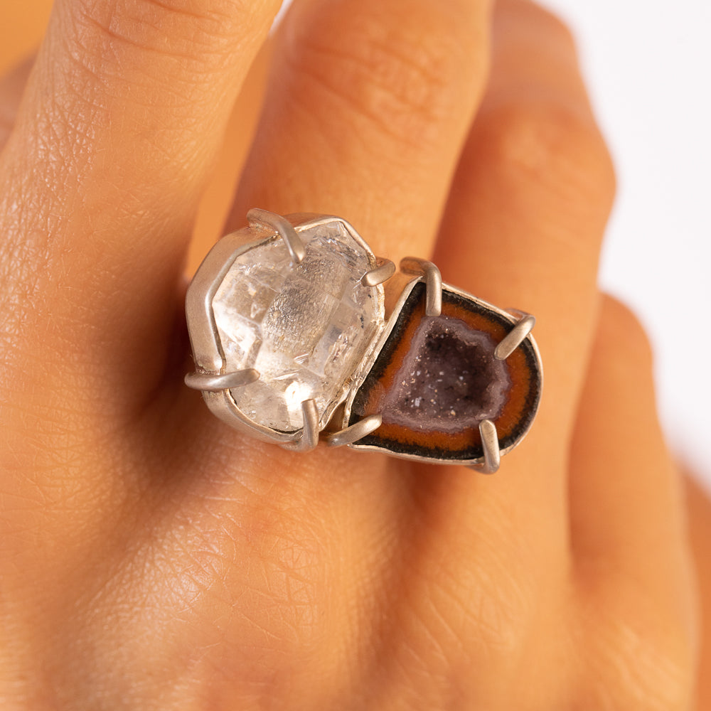 Geode & Quartz Double-Stone Ring No. 92 — 2020