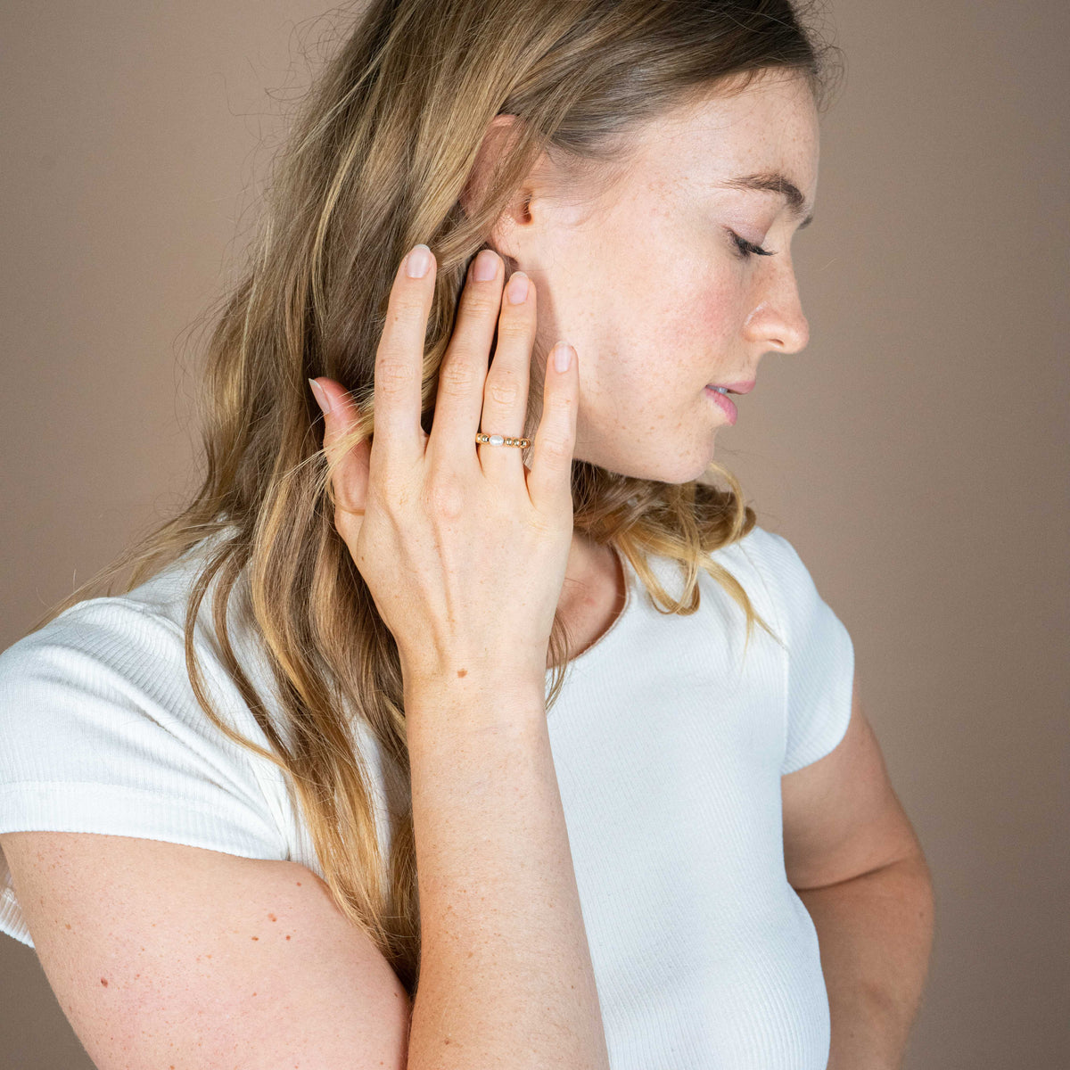 Japanese Pearl & 14K Gold Bead Ring – view 3