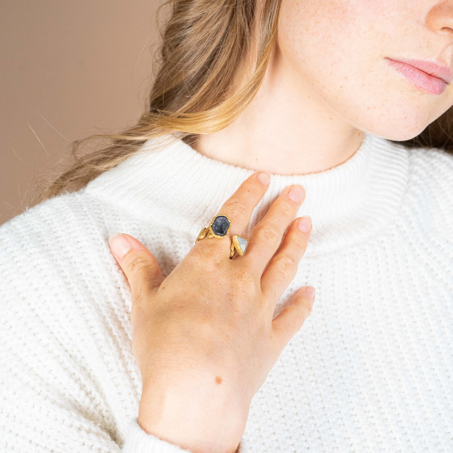 Geode & Moonstone Wavy Band Ring — 2021
